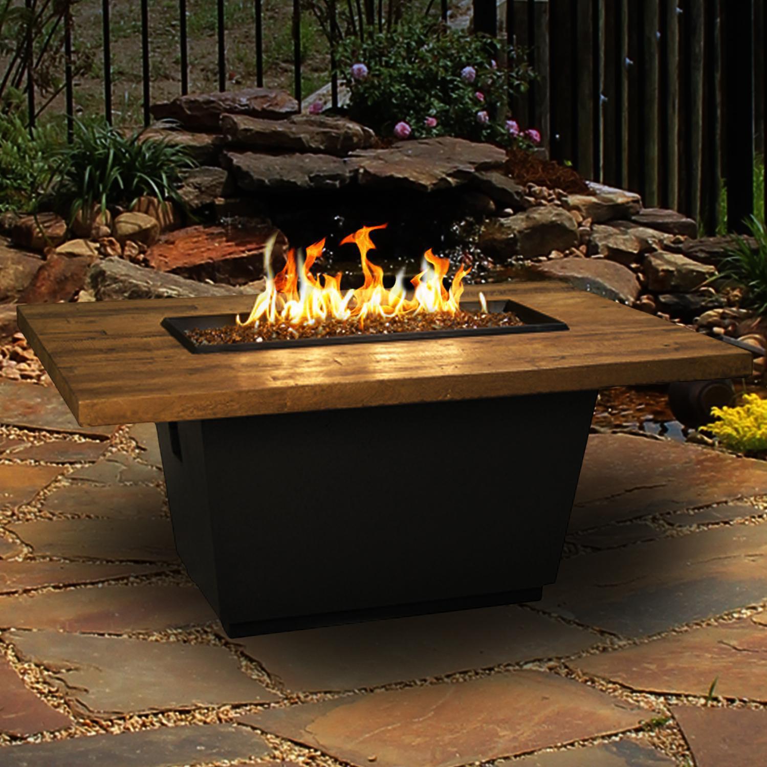 American Fyre Designs Cosmopolitan 54-Inch French Barrel Oak Propane Gas Rectangular Fire Table - Black Lava