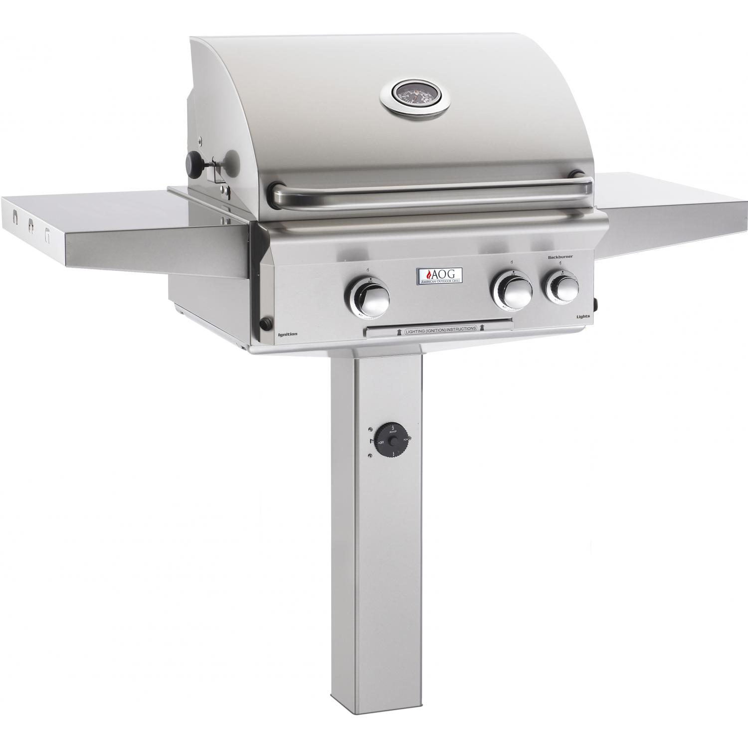 American Outdoor Grill L-Series 24-Inch 2-Burner Propane Gas Grill On In-Ground Post With Rotisserie - 24PGL