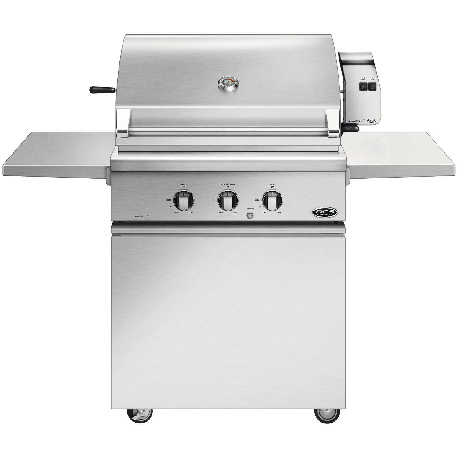 DCS Professional 30-Inch Freestanding Propane Gas Grill With Rotisserie On DCS CSS Cart With Two Side Shelves - BH1-30R-L