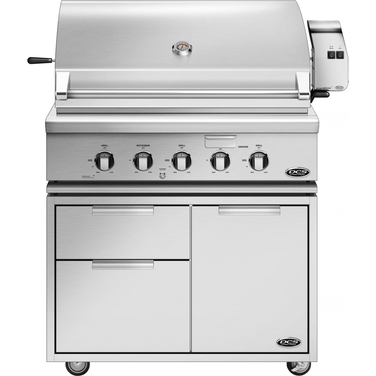 DCS Professional 36-Inch Freestanding Propane Gas Grill With Rotisserie On DCS CAD Cart - BH1-36R-L