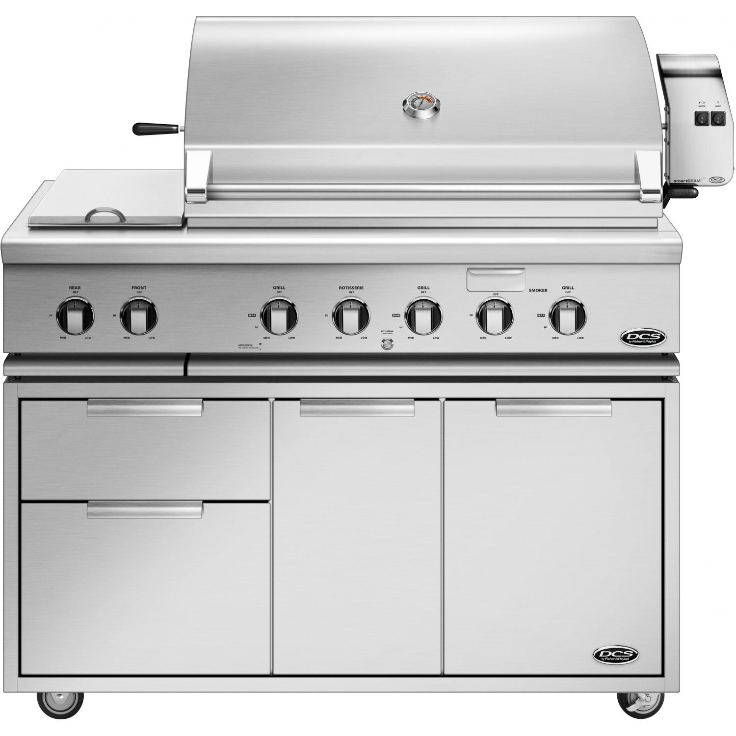 DCS Professional 48-Inch Freestanding Natural Gas Grill With Double Side Burner & Rotisserie On DCS CAD Cart - BH1-48RS-N
