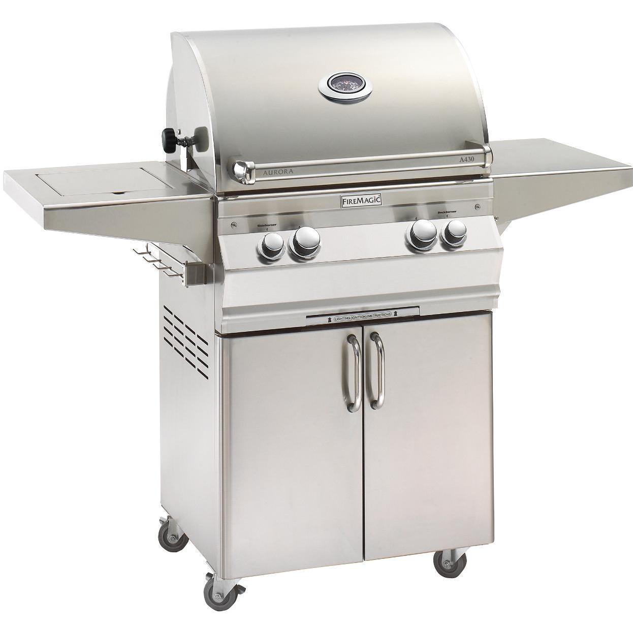 Fire Magic Aurora A430s 24-Inch Freestanding Propane Gas Grill With Analog Thermometer, Rotisserie And Single Side Burner - A430s-6EAP-62