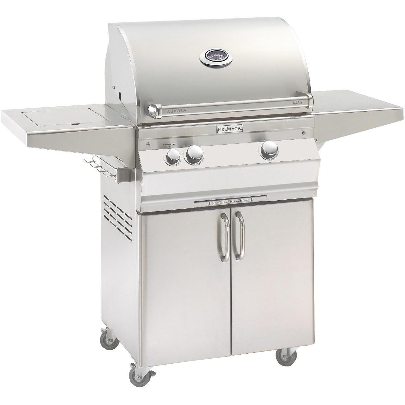 Fire Magic Aurora A430s 24-Inch Freestanding Propane Gas Grill With One Infrared Burner, Analog Thermometer And Single Side Burner - A430s-5LAP-62