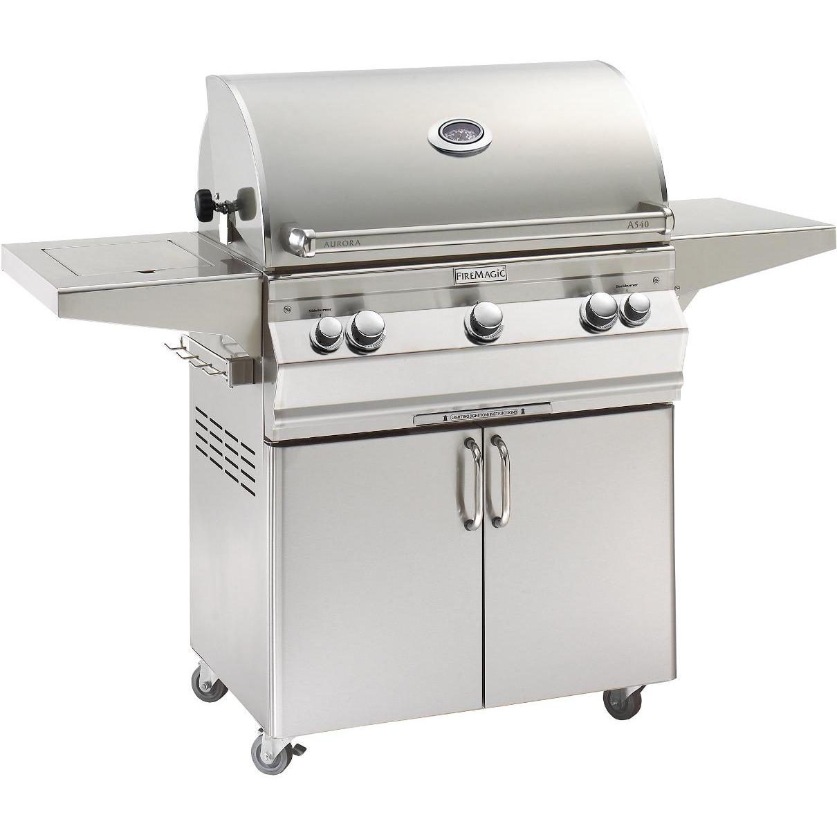 Fire Magic Aurora A540s 30-Inch Freestanding Propane Gas Grill With One Infrared Burner, Analog Thermometer, Rotisserie And Single Side Burner - A540s-6LAP-62
