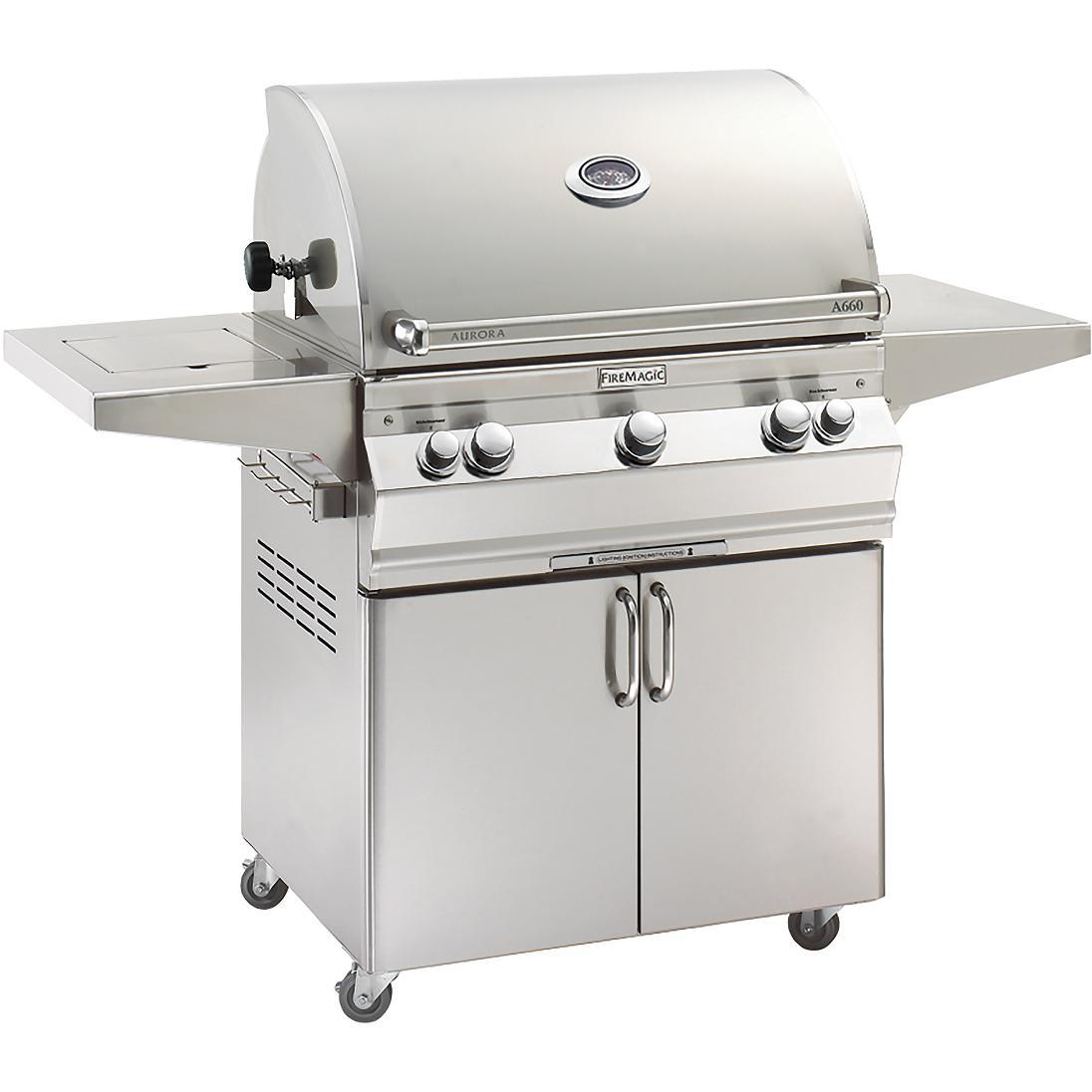 Fire Magic Aurora A660s 30-Inch Freestanding Natural Gas Grill With Analog Thermometer, Rotisserie And Single Side Burner - A660S-6EAN-62