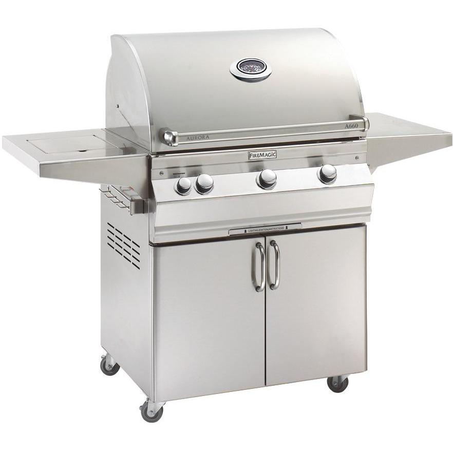 Fire Magic Aurora A660s 30-Inch Freestanding Propane Gas Grill With One Infrared Burner, Analog Thermometer And Single Side Burner - A660s-5LAP-62