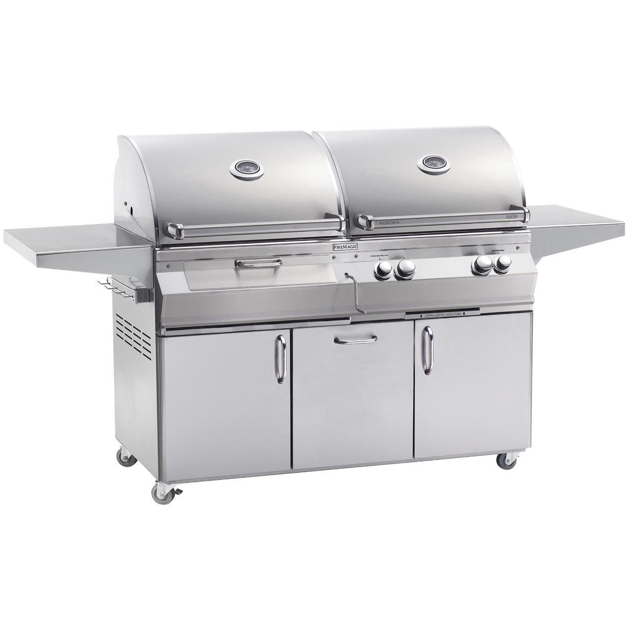 Fire Magic Aurora A830s 46-Inch Freestanding Propane Gas With One Infrared Burner And Charcoal Combo Grill With Rotisserie - A830s-6LAP-61-CB