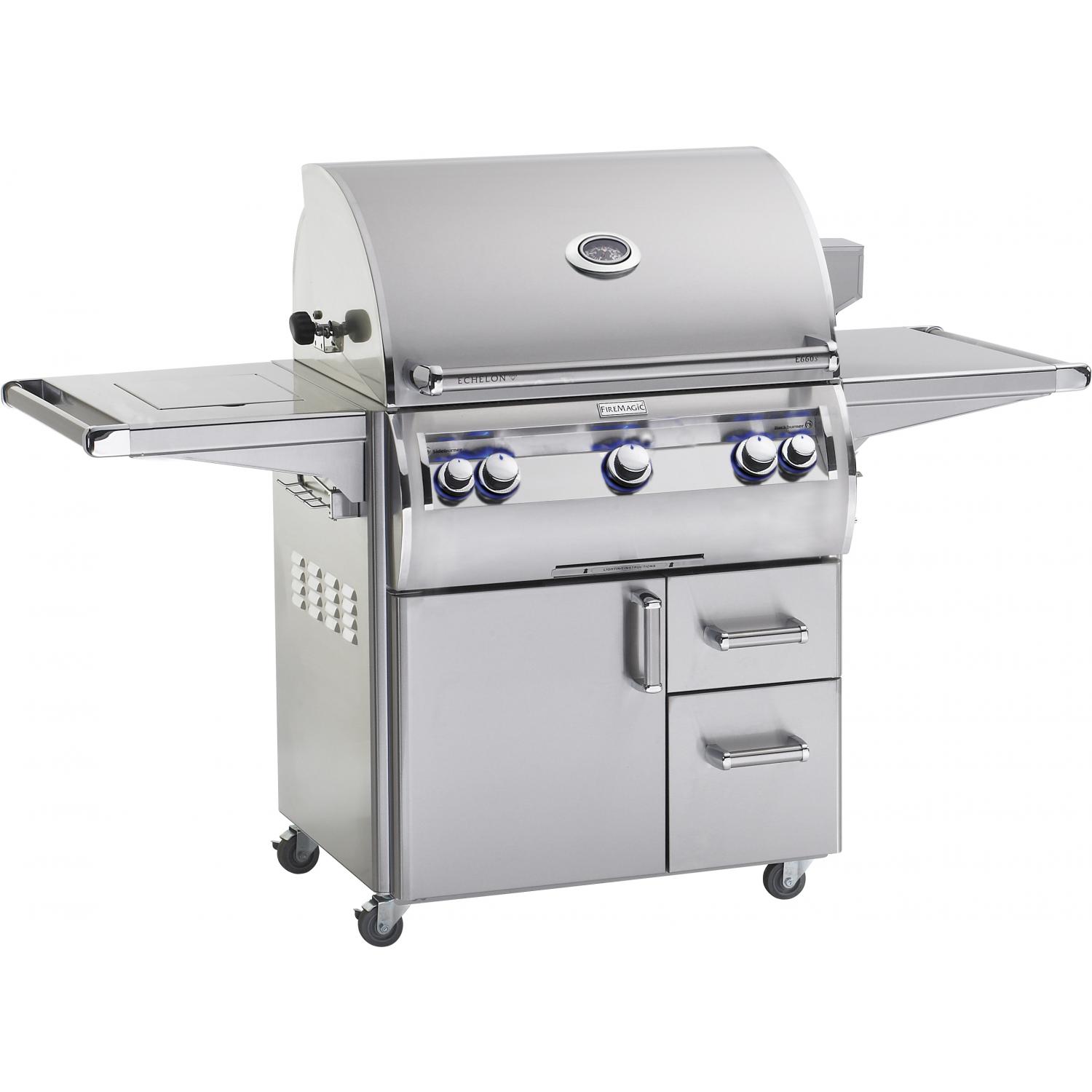 Fire Magic Echelon Diamond E660s 30-Inch Freestanding Propane Gas Grill W/ Analog Thermometer And Single Side Burner - E660s-4EAP-62