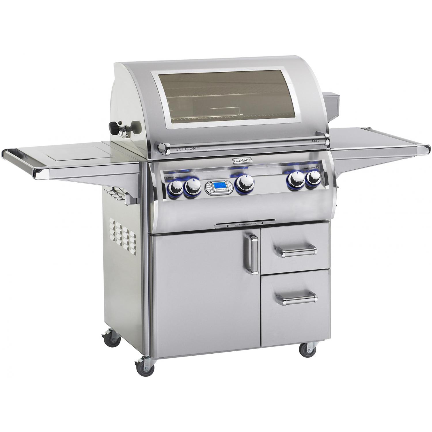 Fire Magic Echelon Diamond E660s 30-Inch Freestanding Propane Gas Grill With Single Side Burner & Magic View Window - E660s-4E1P-62-W