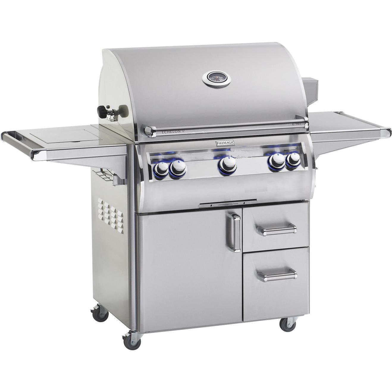 Fire Magic Echelon Diamond E790s 36-Inch Freestanding Propane Gas Grill With One Infrared Burner, Analog Thermometer And Single Side Burner - E790s-4LAP-62