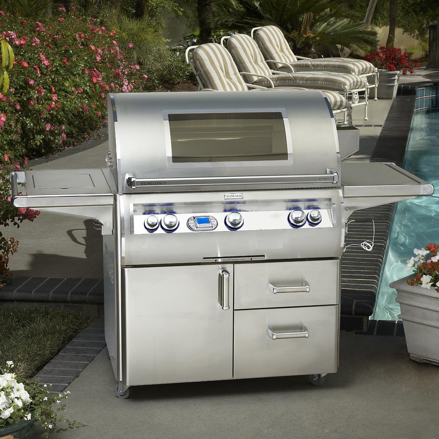 Fire Magic Echelon Diamond E790s 36-Inch Freestanding Propane Gas Grill With Single Side Burner, One Infrared Burner & Magic View Window - E790s-4L1P-62-W