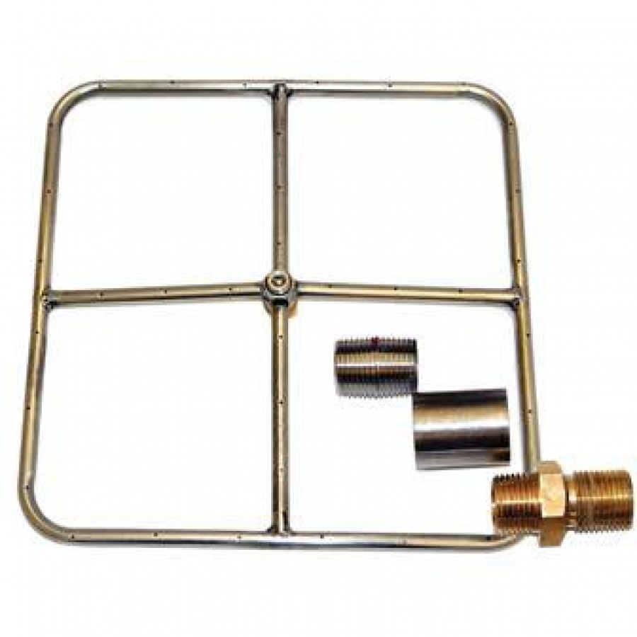 HPC 12-Inch Propane Gas Fire Pit Kit With Square Stainless Steel Ring Burner - Match Light