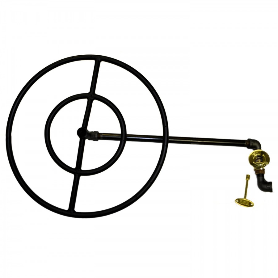 HPC 18-Inch Natural Gas Fire Pit Kit With Round Black Steel Ring Burner - Match Light