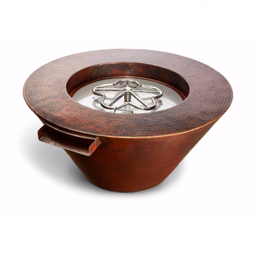 HPC Mesa 32-Inch Round Hammered Copper Natural Gas Fire And Water Bowl - Match Light Ignition