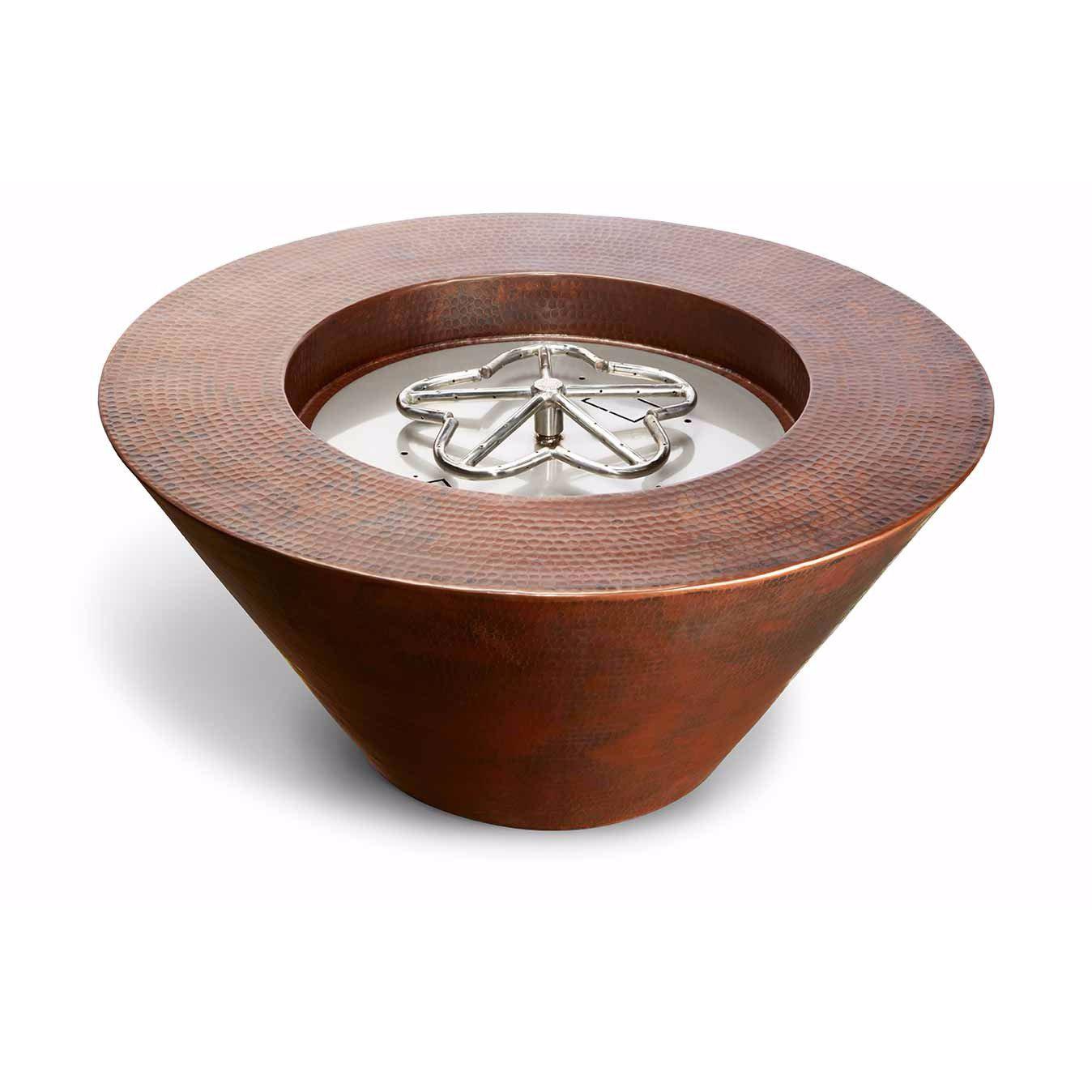 HPC Mesa 32-Inch Round Hammered Copper Propane Gas Fire Bowl - Match Light Ignition