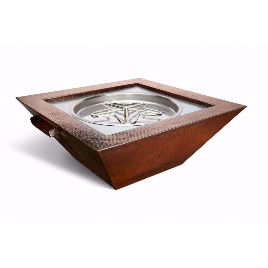 HPC Sedona 40-Inch Square Hammered Copper Natural Gas Fire And Water Bowl - Match Light Ignition