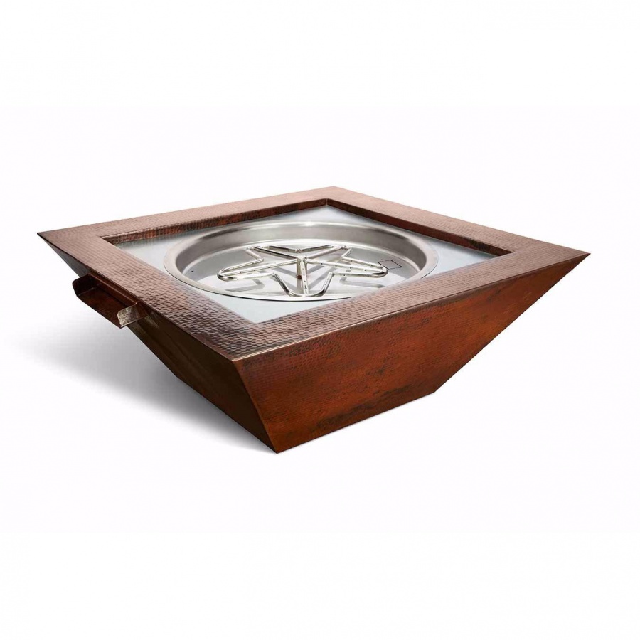 HPC Sedona 40-Inch Square Hammered Copper Propane Gas Fire And Water Bowl - Electronic Ignition - 24VAC