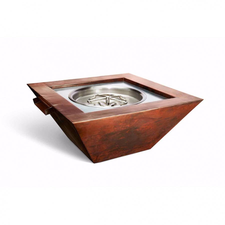 HPC Sierra 36-Inch Square Smooth Copper Natural Gas Fire And Water Bowl - Match Light Ignition