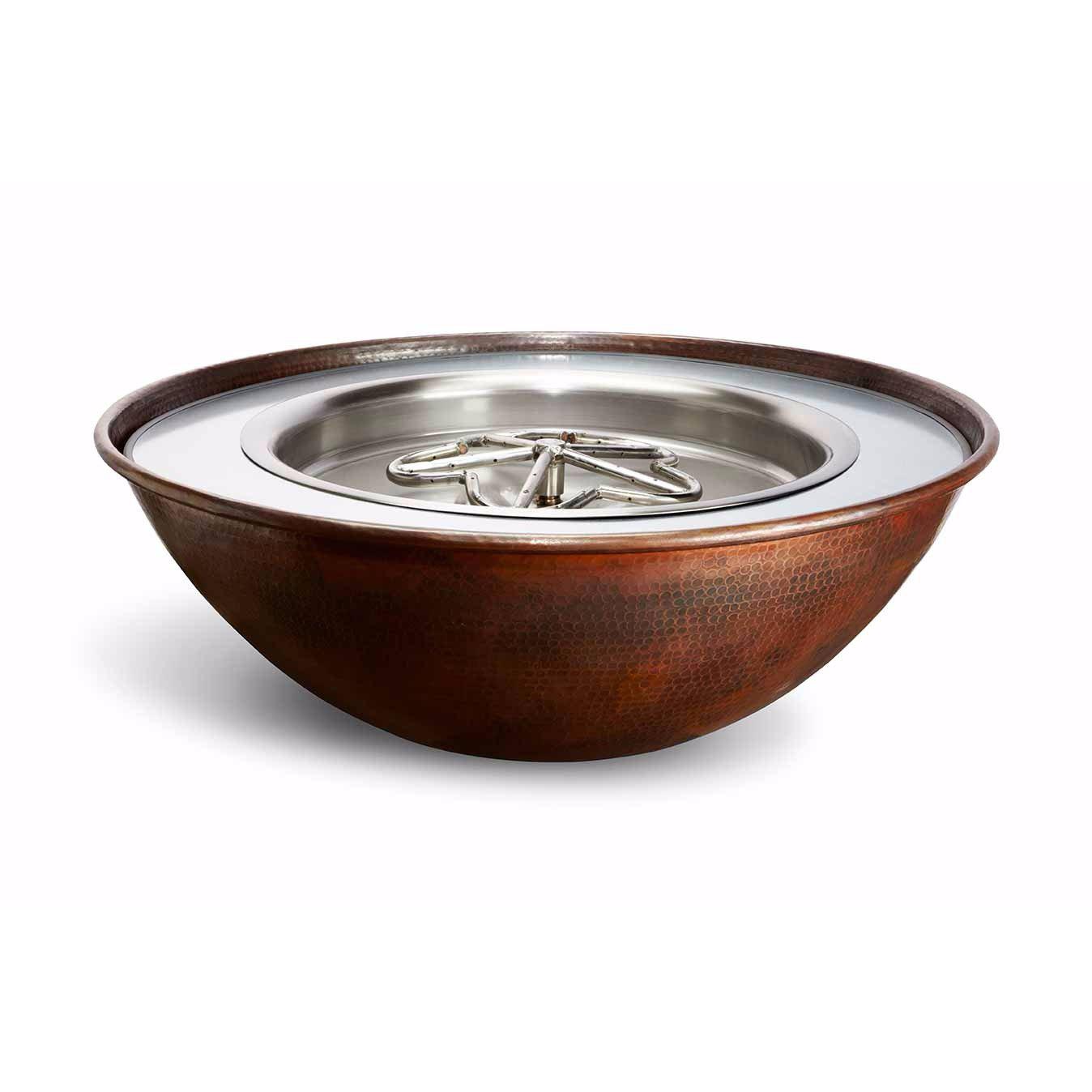 HPC Tempe 31-Inch Round Hammered Copper Propane Gas Fire Bowl - Match Light Ignition