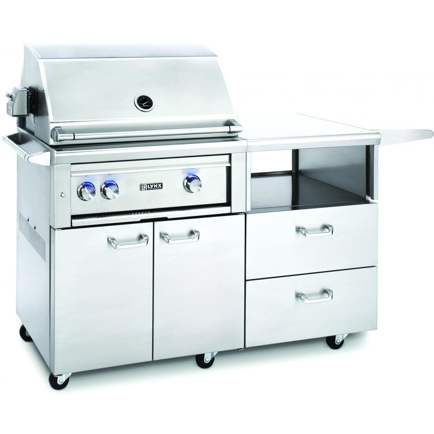 Lynx Professional 30-Inch All Infrared Trident Natural Gas Grill With Rotisserie On Mobile Kitchen Cart - L30ATR-M-NG