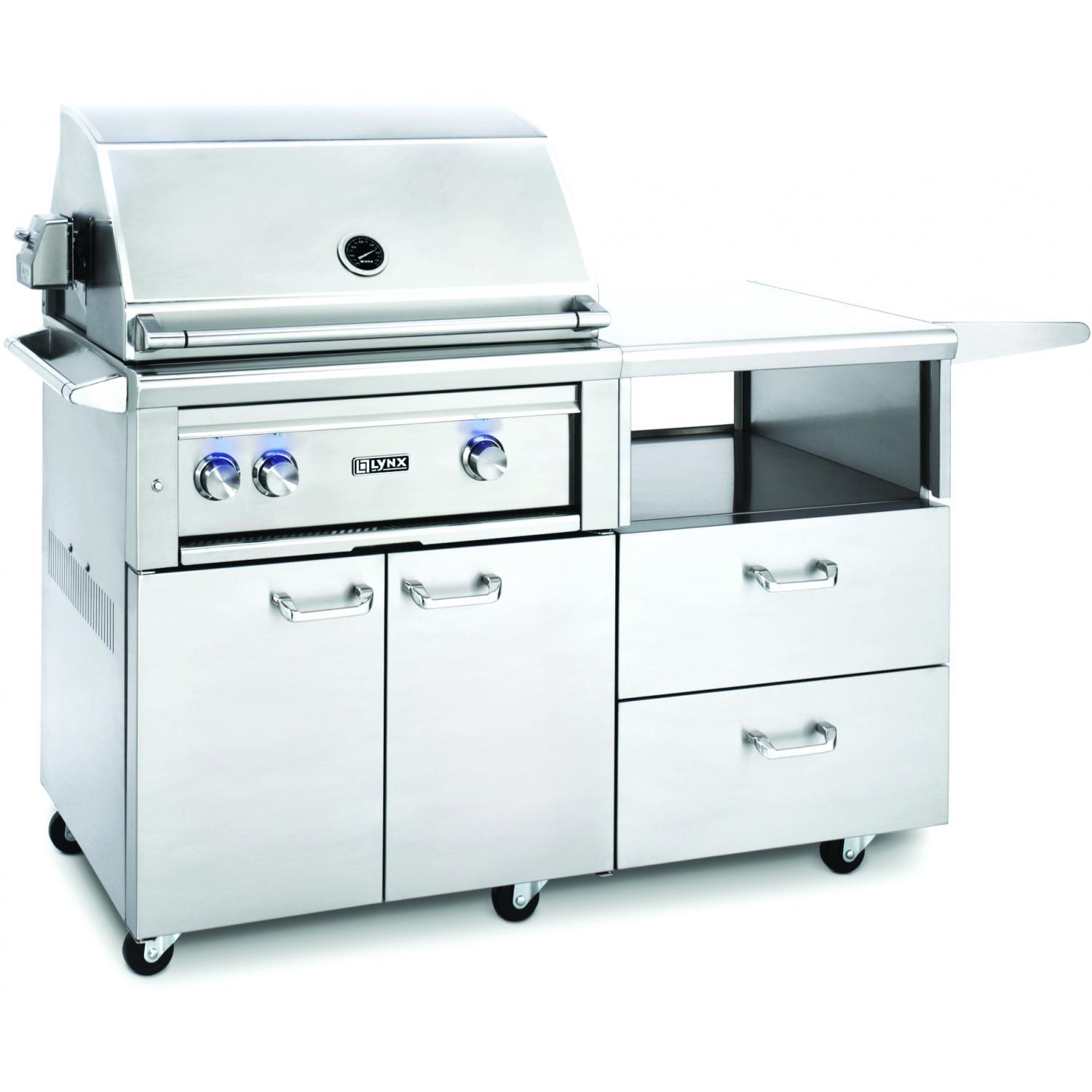 Lynx Professional 30-Inch Propane Gas Grill With One Infrared Trident Burner And Rotisserie On Mobile Kitchen Cart - L30TR-M-LP