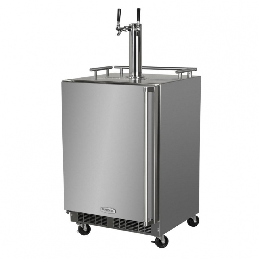 Marvel 24-Inch 5.7 Cu. Ft. Left Hinge Freestanding Outdoor Rated Twin Tap Beer Dispenser - Stainless Steel - MO24BNSMLS