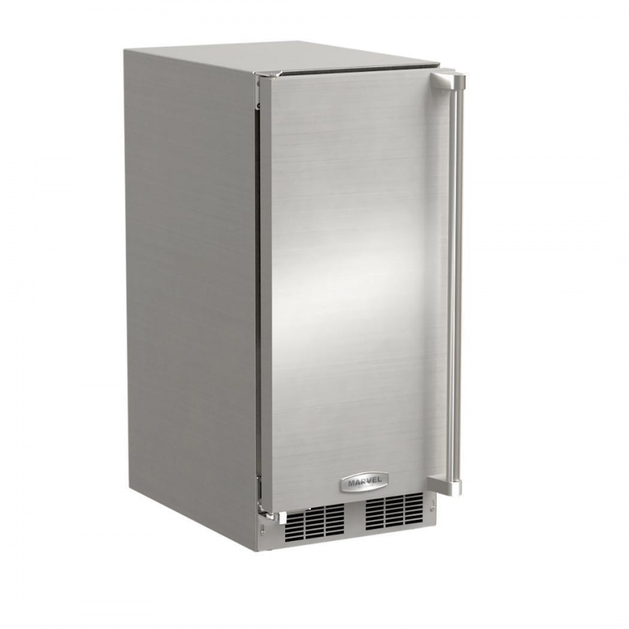 Marvel 39 Lb. 15-Inch Left Hinge Outdoor Rated Clear Ice Machine with Gravity Drain - Stainless Steel - MO15CLS2LS