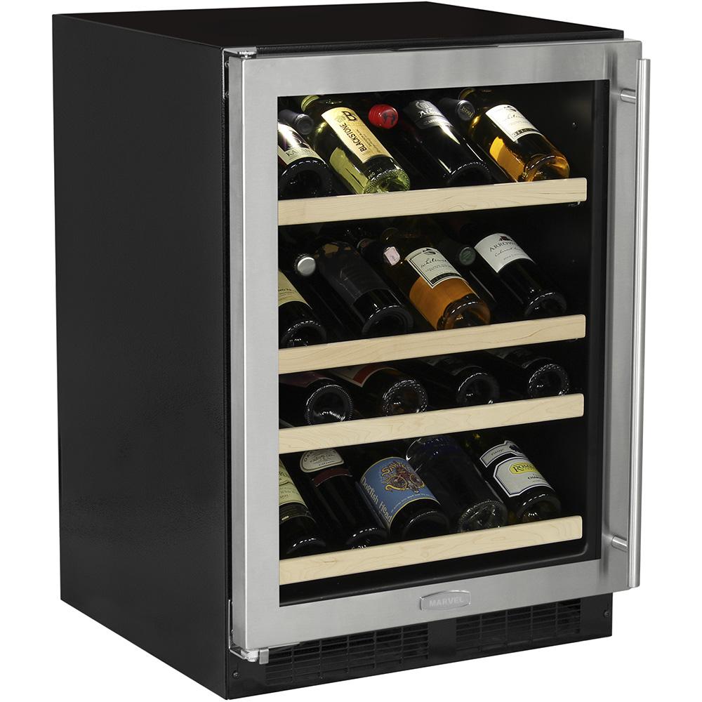 Marvel High Efficiency 27 Bottle Left Hinge Single Zone Wine Cellar - Stainless Steel - ML24WSG1LS