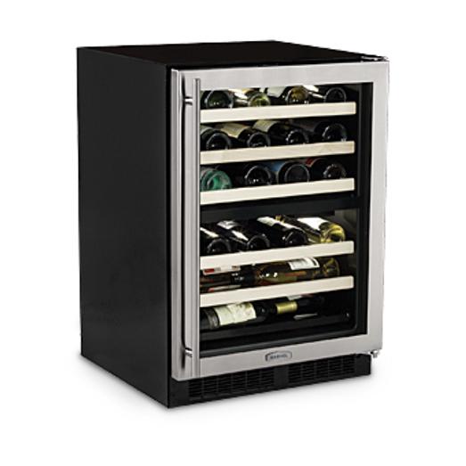 Marvel High Efficiency 40 Bottle Left Hinge Dual Zone Wine Cellar - Stainless Steel - ML24WDG2LS