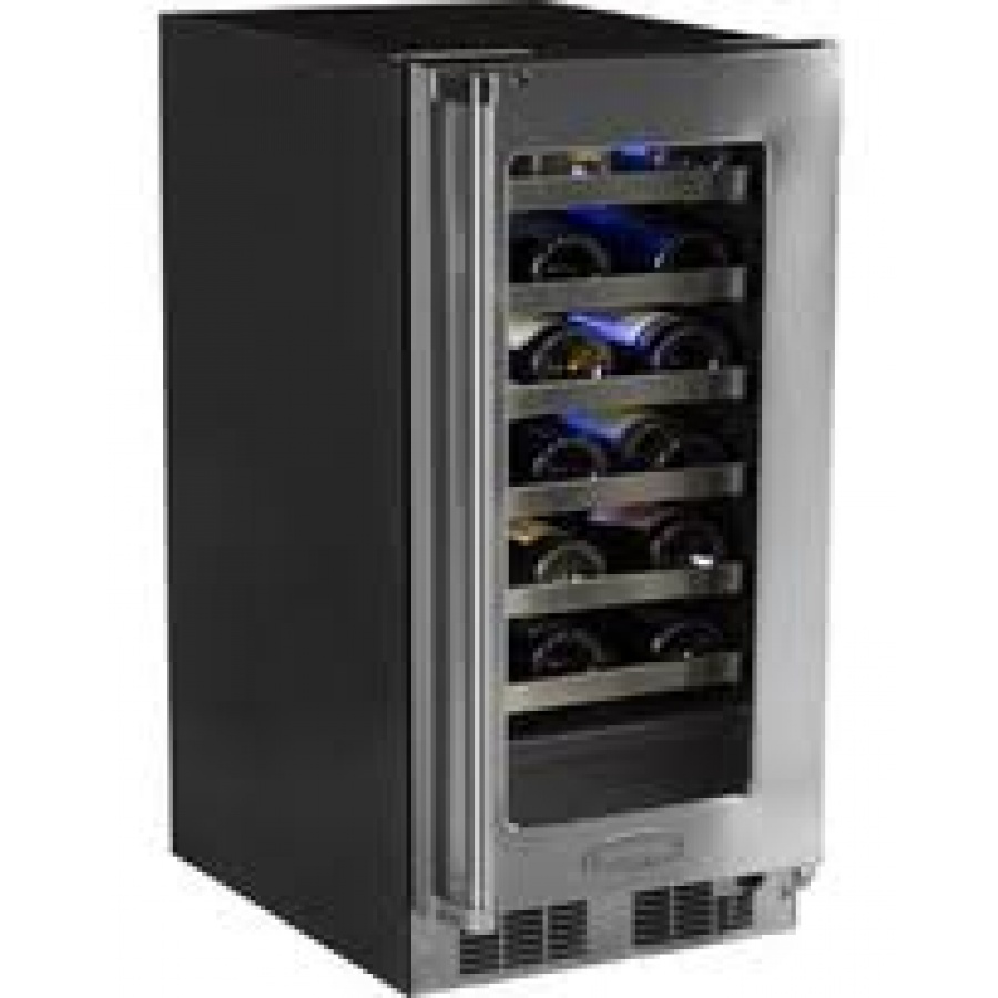 Marvel Professional 24 Bottle Left Hinge Single Zone High Efficiency Wine Cellar - Stainless Steel - MP15WSG3LS