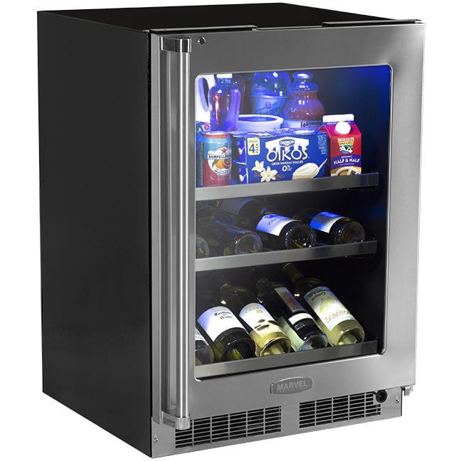 Marvel Professional 24-Inch Beverage Center With Stainless Frame Glass Door And Integrated Right Hinge - With Display Wine Rack - MP24BCG3RS
