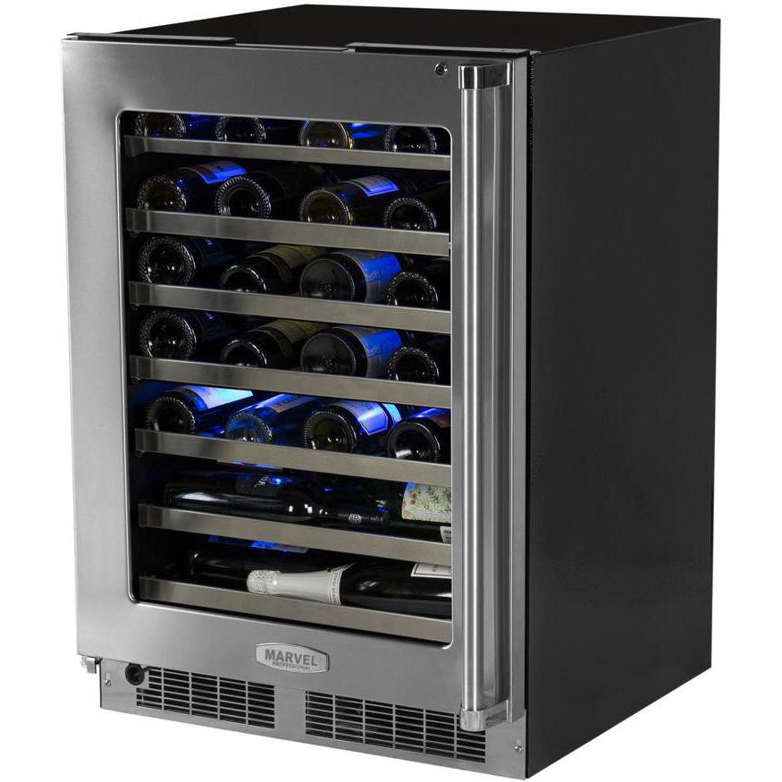 Marvel Professional 48 Bottle Left Hinge Single Zone High Efficiency Wine Cellar - Stainless Steel - MP24WSG4LS