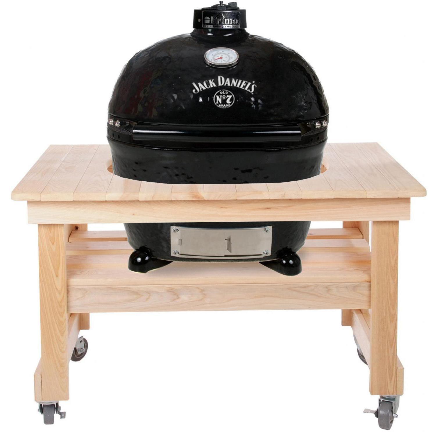 Primo Jack Daniels Edition Oval XL Ceramic Kamado Grill On Compact Cypress Table