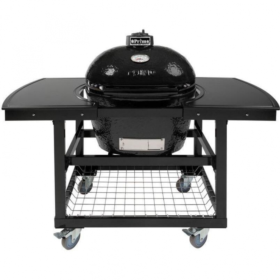 Primo Oval Large 300 Ceramic Kamado Grill On Steel Cart With 2-Piece Island Side Shelves - 775
