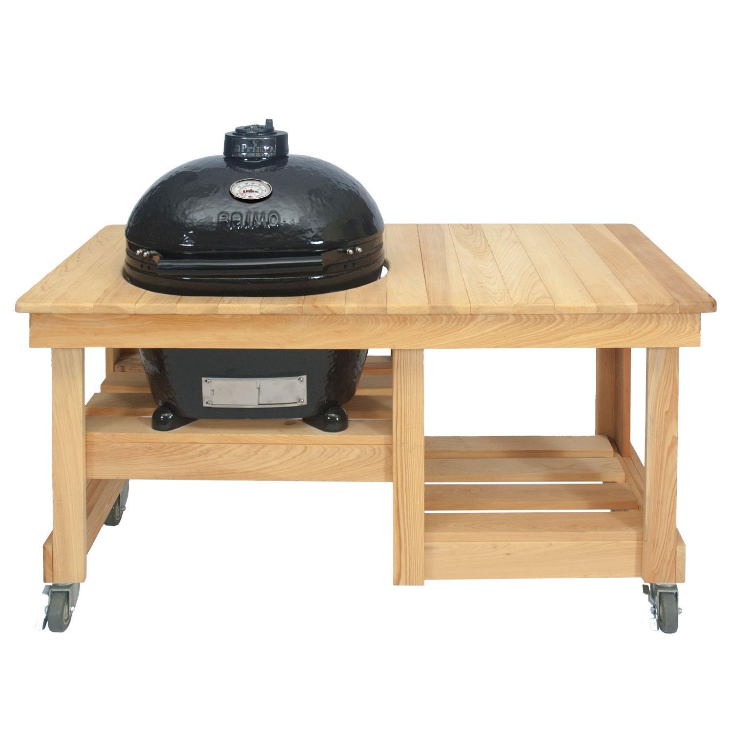 Primo Oval Large Ceramic Kamado Grill On Countertop Cypress Table