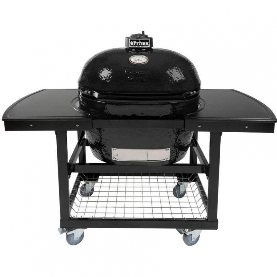 Primo Oval XL 400 Ceramic Kamado Grill On Steel Cart With 2-Piece Island Side Shelves - 778