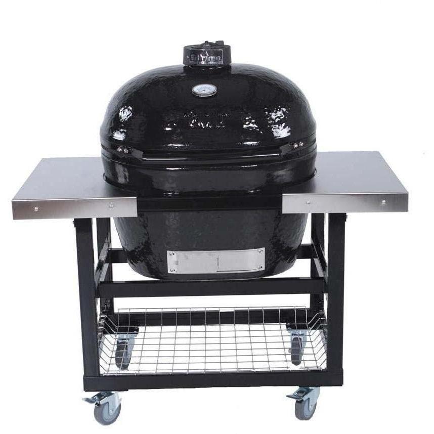 Primo Oval XL Ceramic Kamado Grill On Steel Cart With Stainless Side Tables