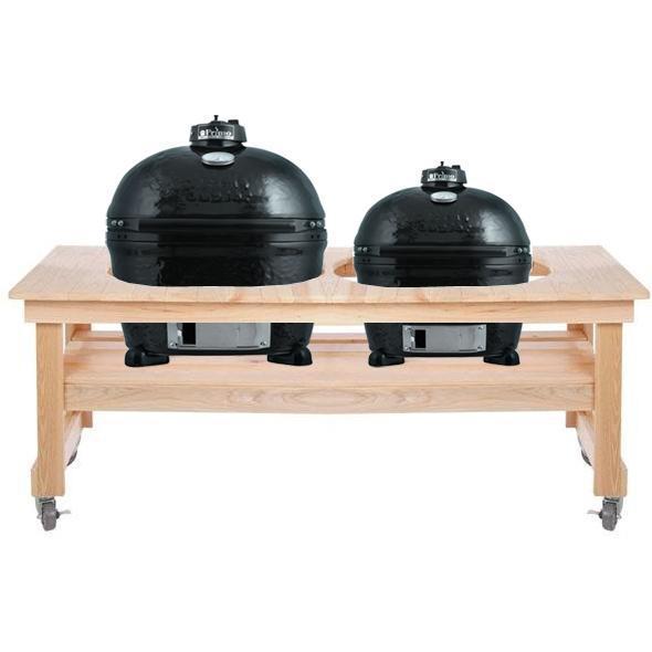 Primo Oval XL & Oval Junior Ceramic Kamado Grills On Cypress All Event Table