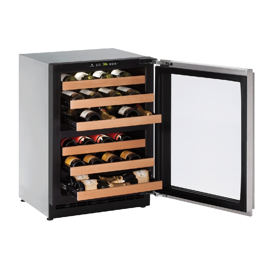 U-Line 2000 Series 24-Inch 43 Bottle Right Hinge Dual Zone Wine Captain With Lock - Stainless Steel - U-2224ZWCS-13B