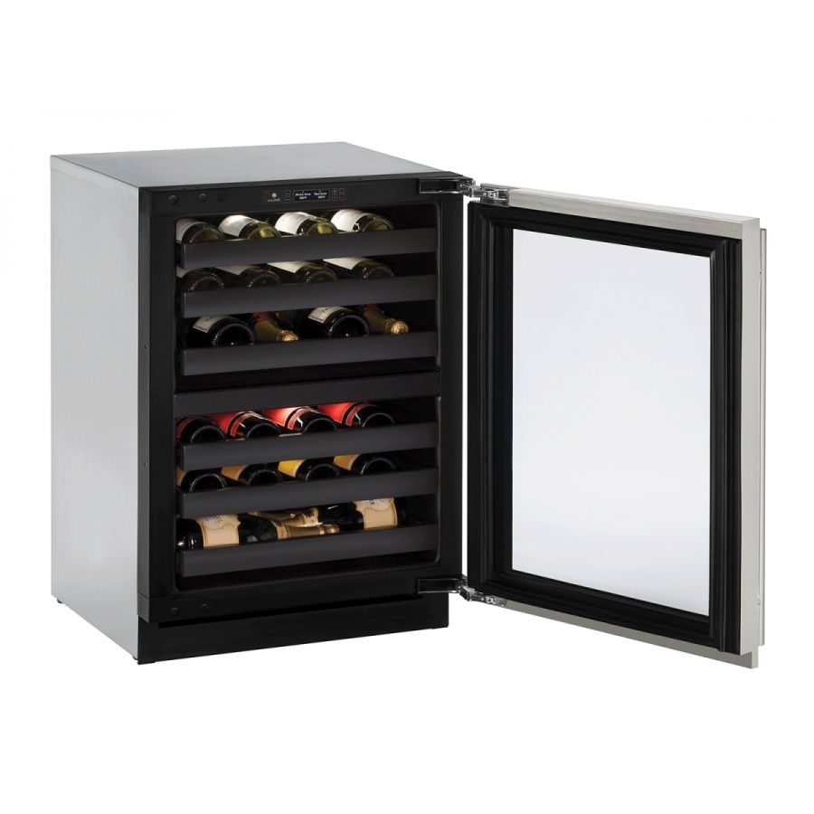 U-Line 3000 Series 24-Inch 43 Bottle Right Hinge Dual Zone Wine Captain With Lock - Stainless Steel - U-3024ZWCS-13B