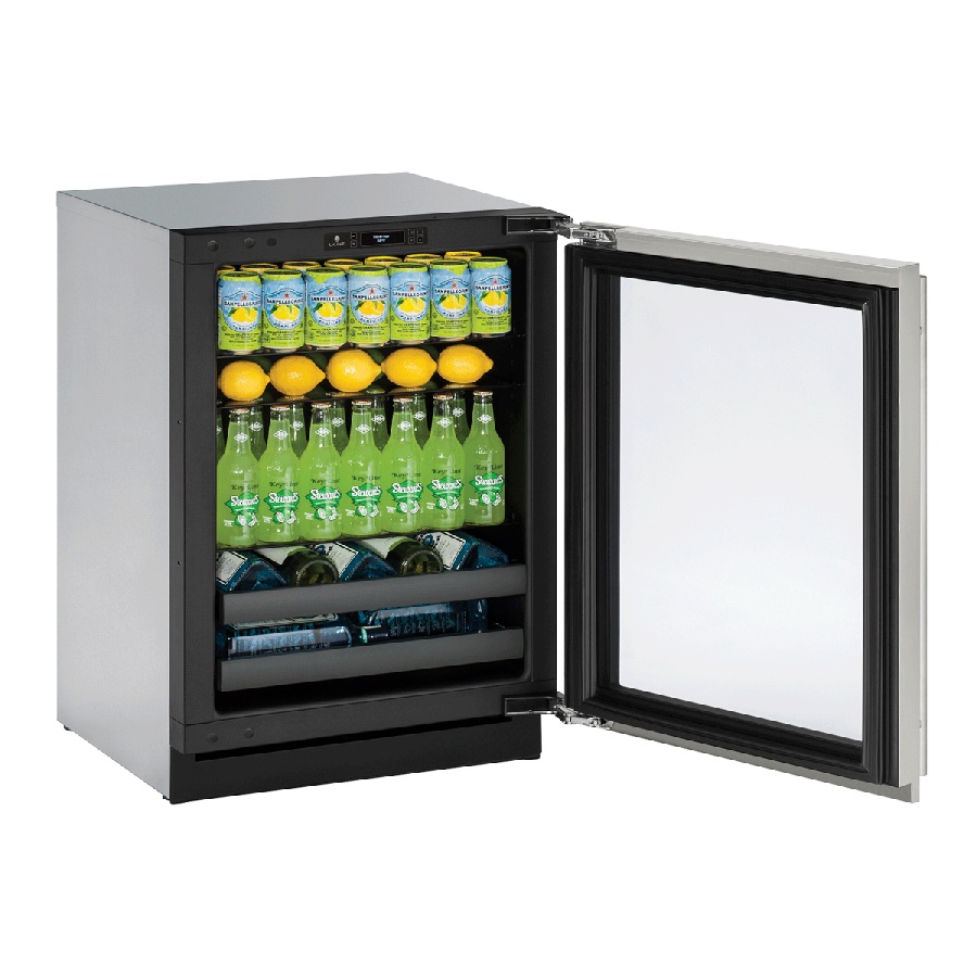 U-Line 3000 Series 24-Inch 4.9 Cu. Ft. Left Hinge Beverage Center With Lock - Stainless Steel - U-3024BEVS-15B