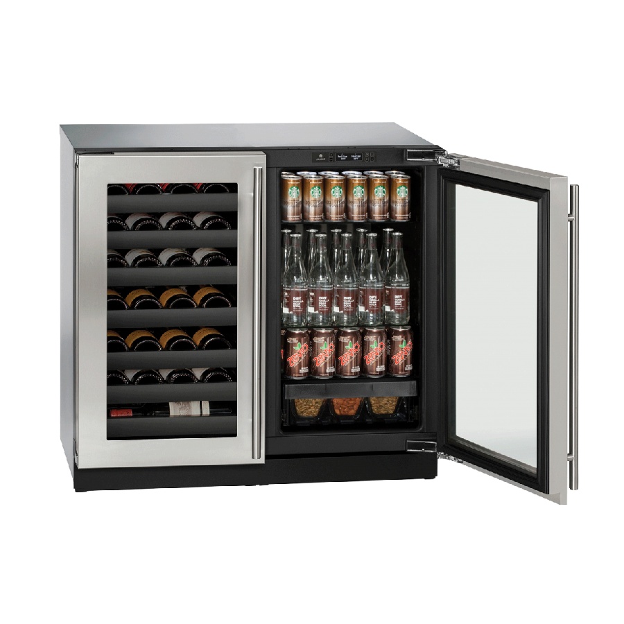 U-Line 3000 Series 36-Inch 7 Cu. Ft. / 31 Bottle Dual Zone Beverage Center / Wine Captain With Lock - Stainless Steel - U-3036BVWCS-13B